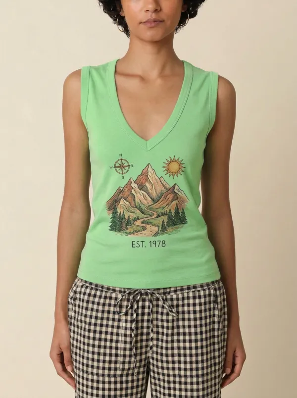 Women's Nature Hiking Lover Mountain Compass Printed Tank Top