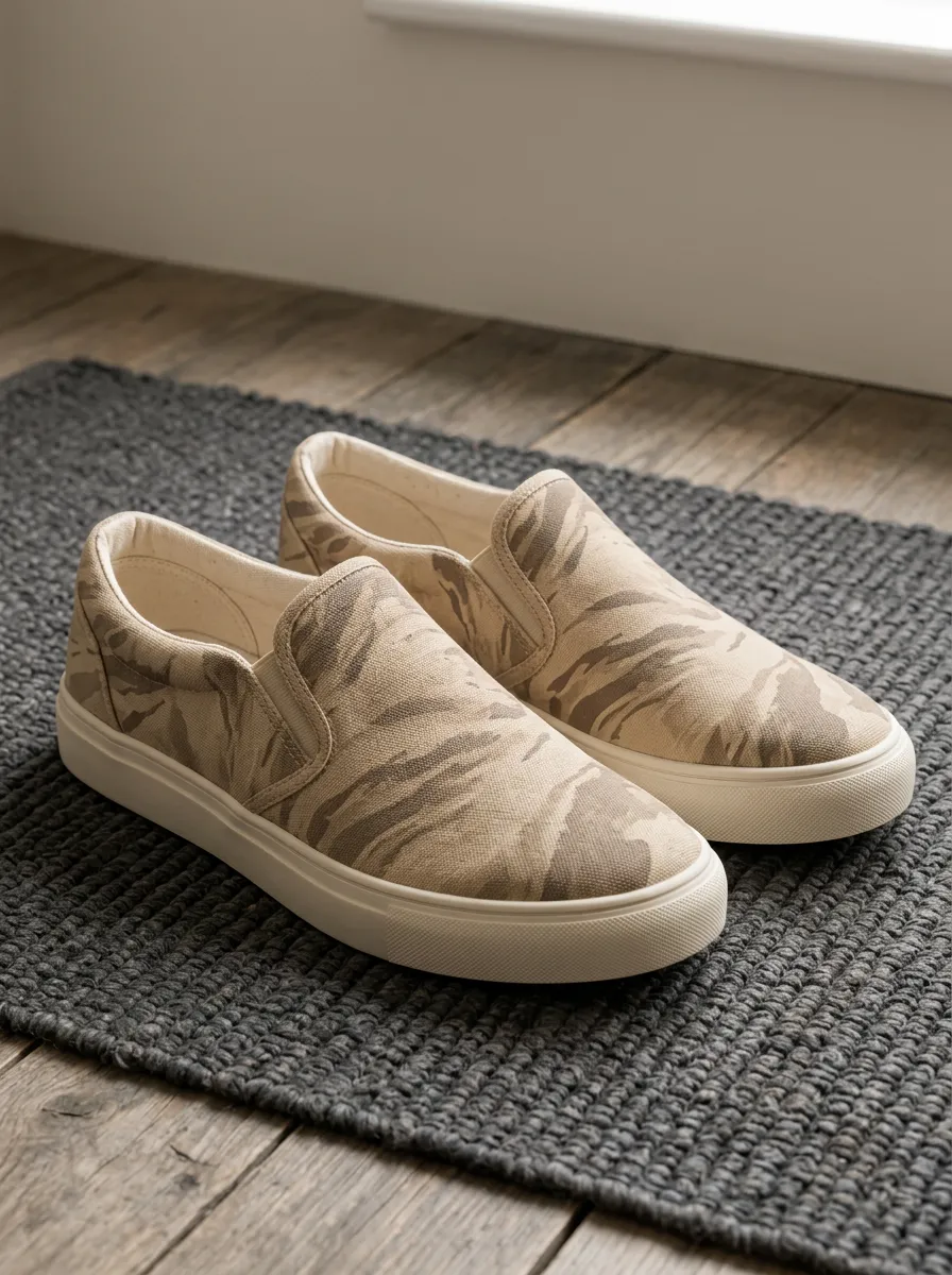 Men's Desert Camo Pattern Printed Canvas Slip-on Shoes