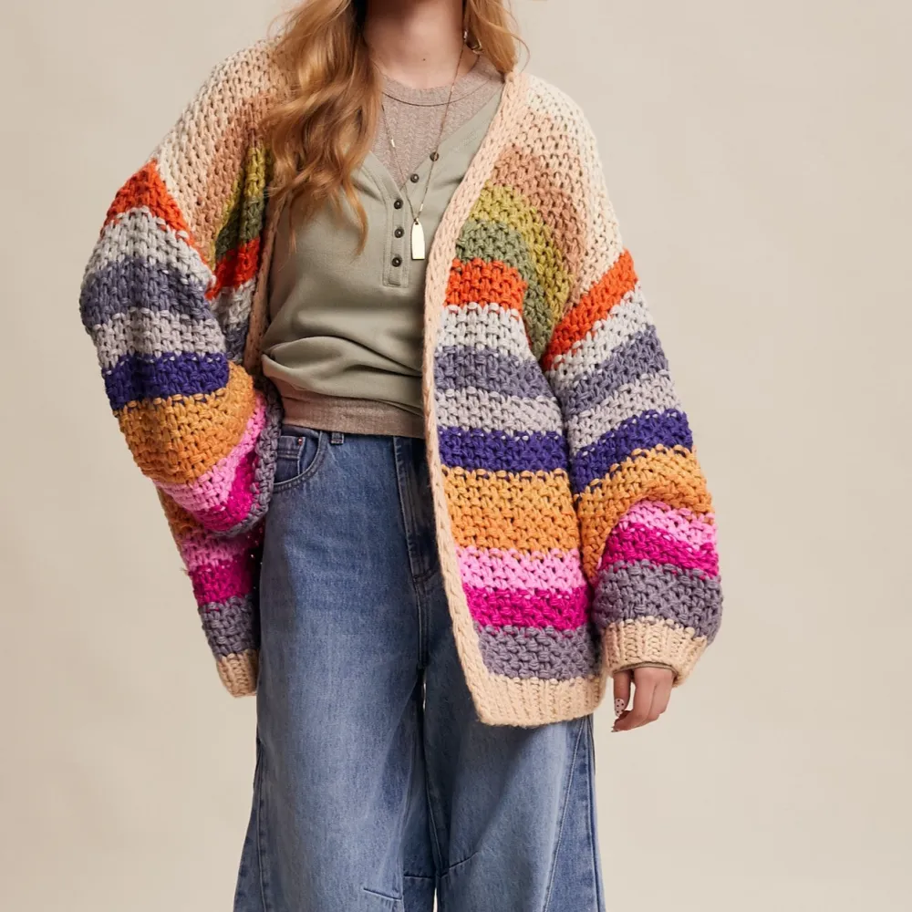 Open Front Hand Crochet Crochet Chunky Knit Cardigan