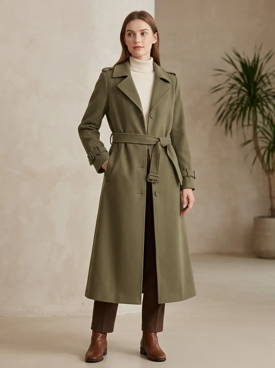 Women's Relaxed Belted Long Trench Coat