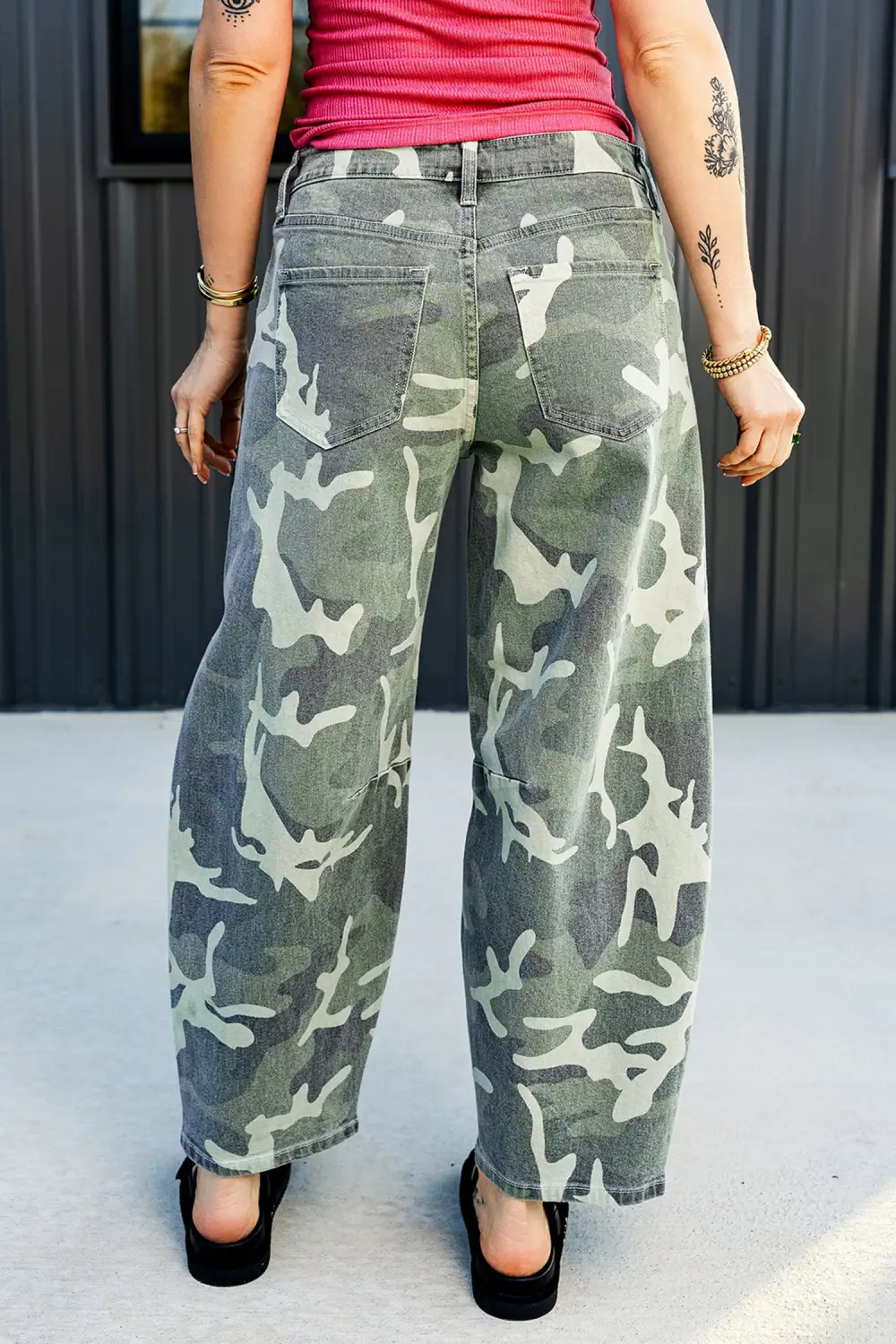 Women's Camo Print Button Fly Straight Leg Ankle Length Jeans