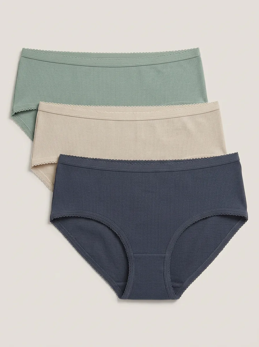 Women's Lace Trim Ribbed Mid-Rise Briefs 3-Pack