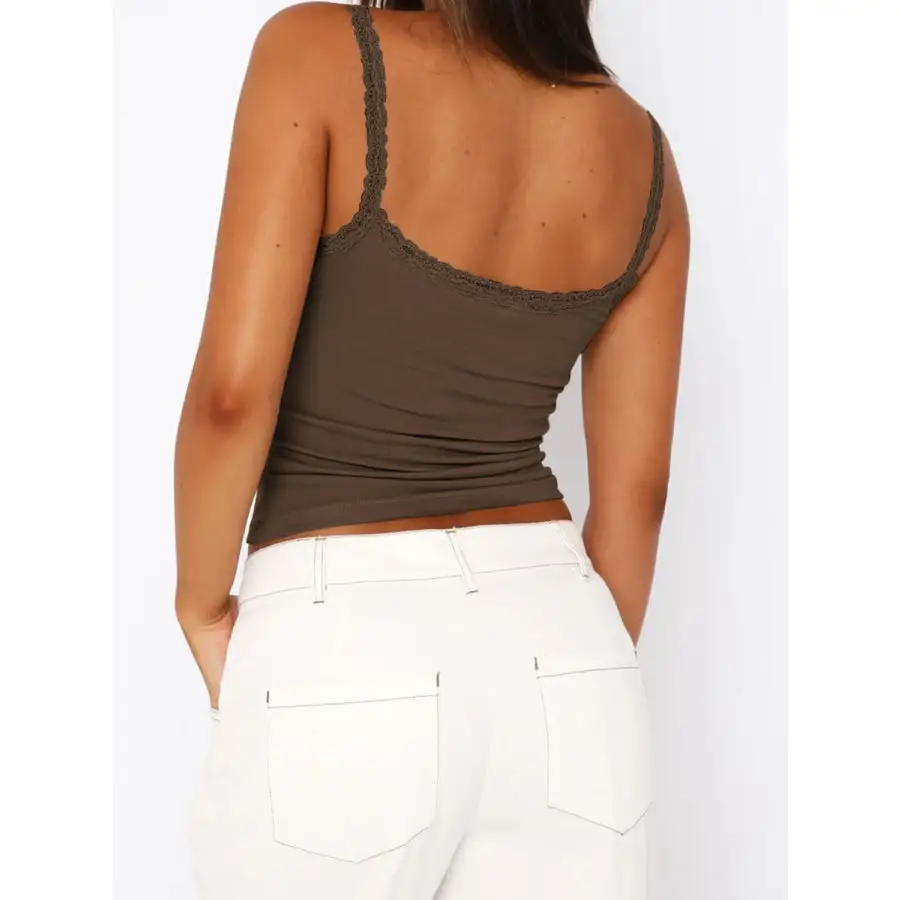 Lace Trim Straight Neck Camisole Top