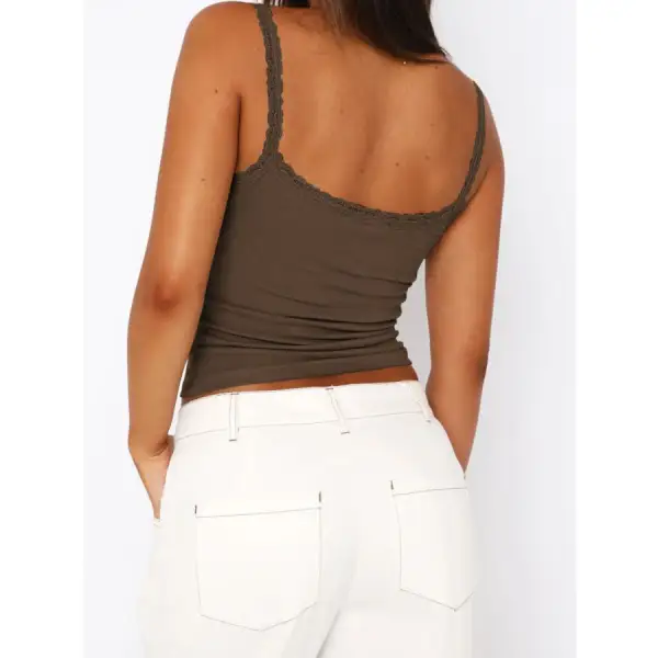Lace Trim Straight Neck Camisole Top