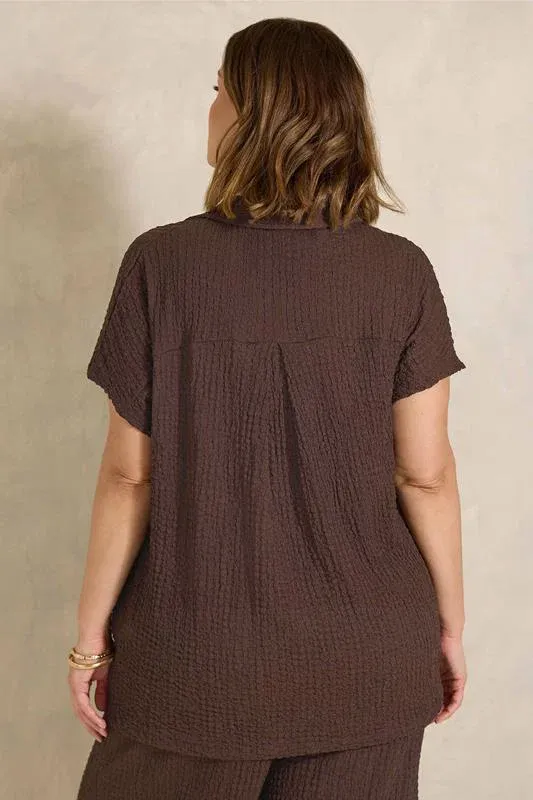 Chocolate Brown Crinkle Short Sleeve Top