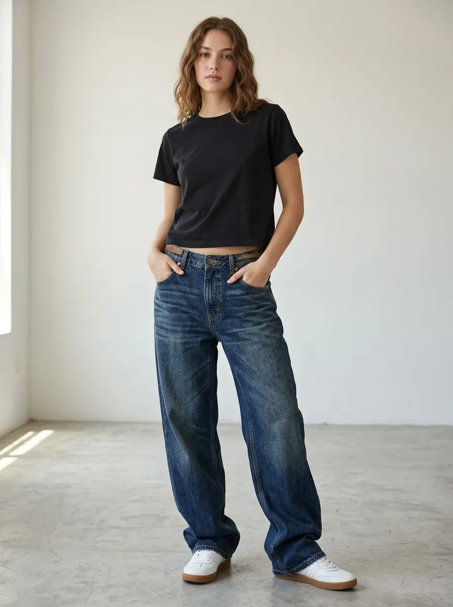 Women's Casual Fashion Vintage Wash Wide Leg Denim Pants