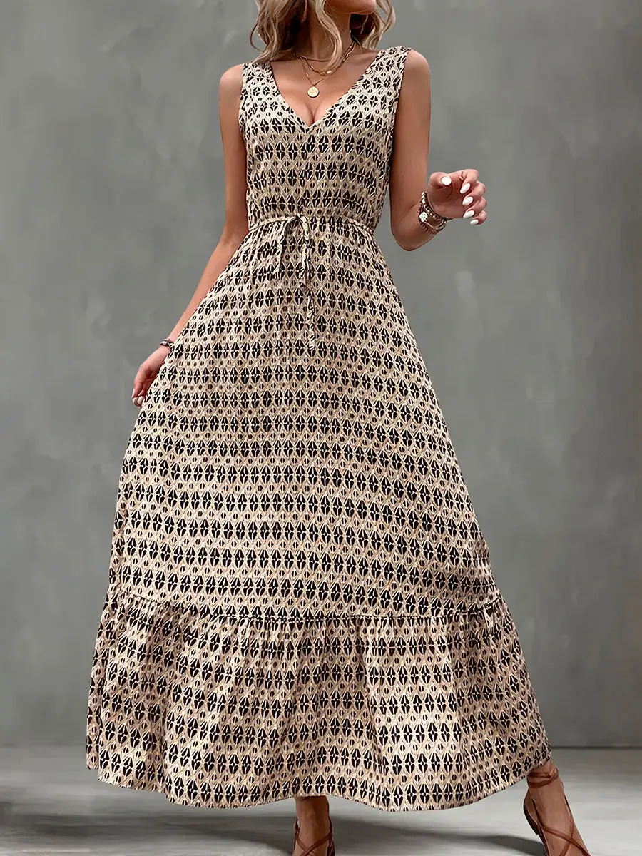 High Printed Sleeveless Neck Maxi Dress
