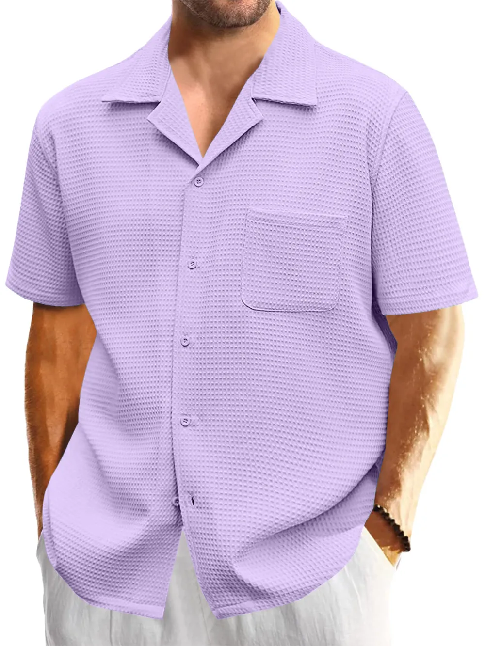 Textured Knit Open Collar Shirt