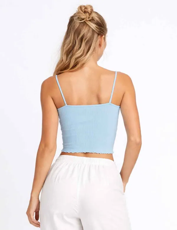 Casual Ribbed Ruffle Hem V Neck Cami Top