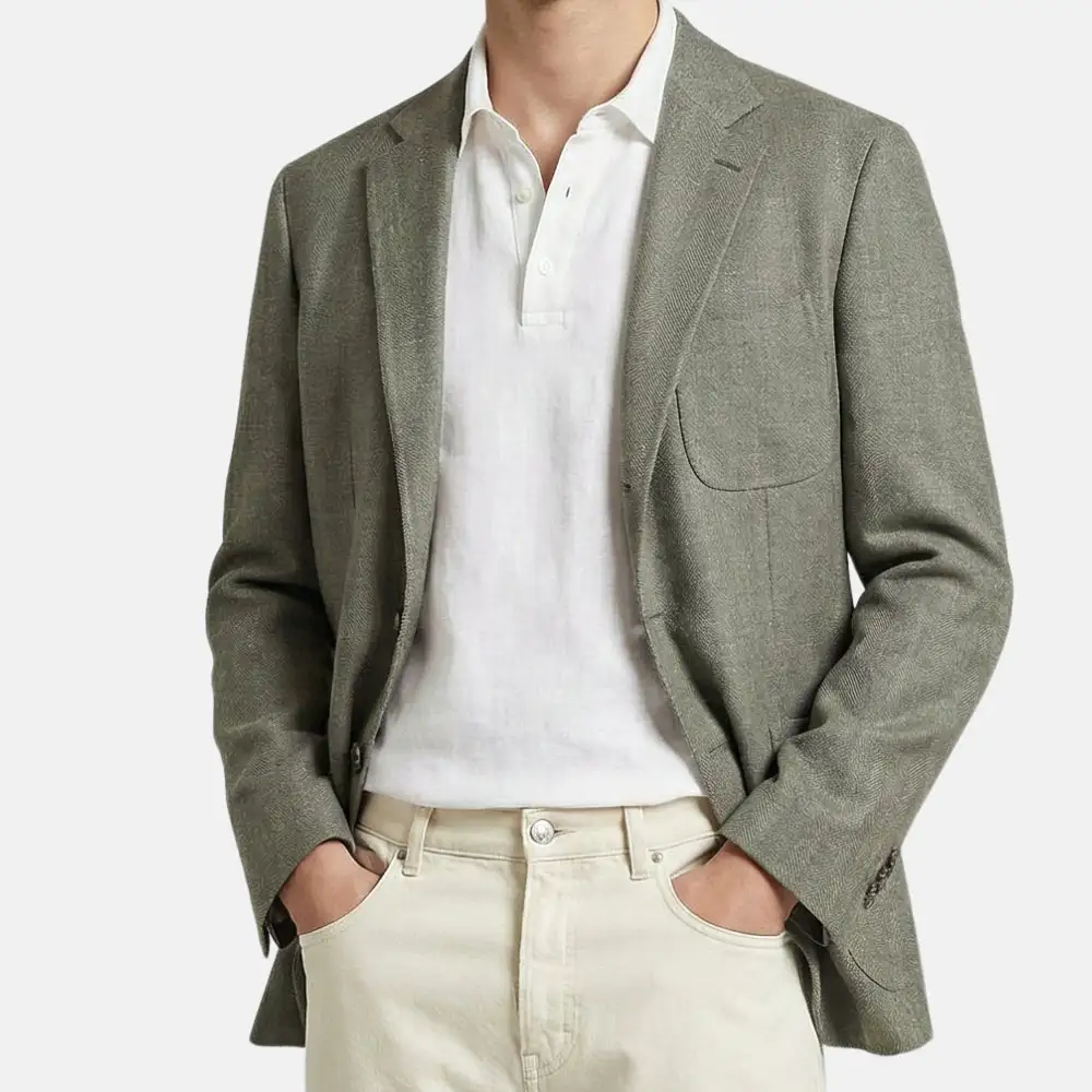 Refined Wool Silk Linen Blazer Jacket