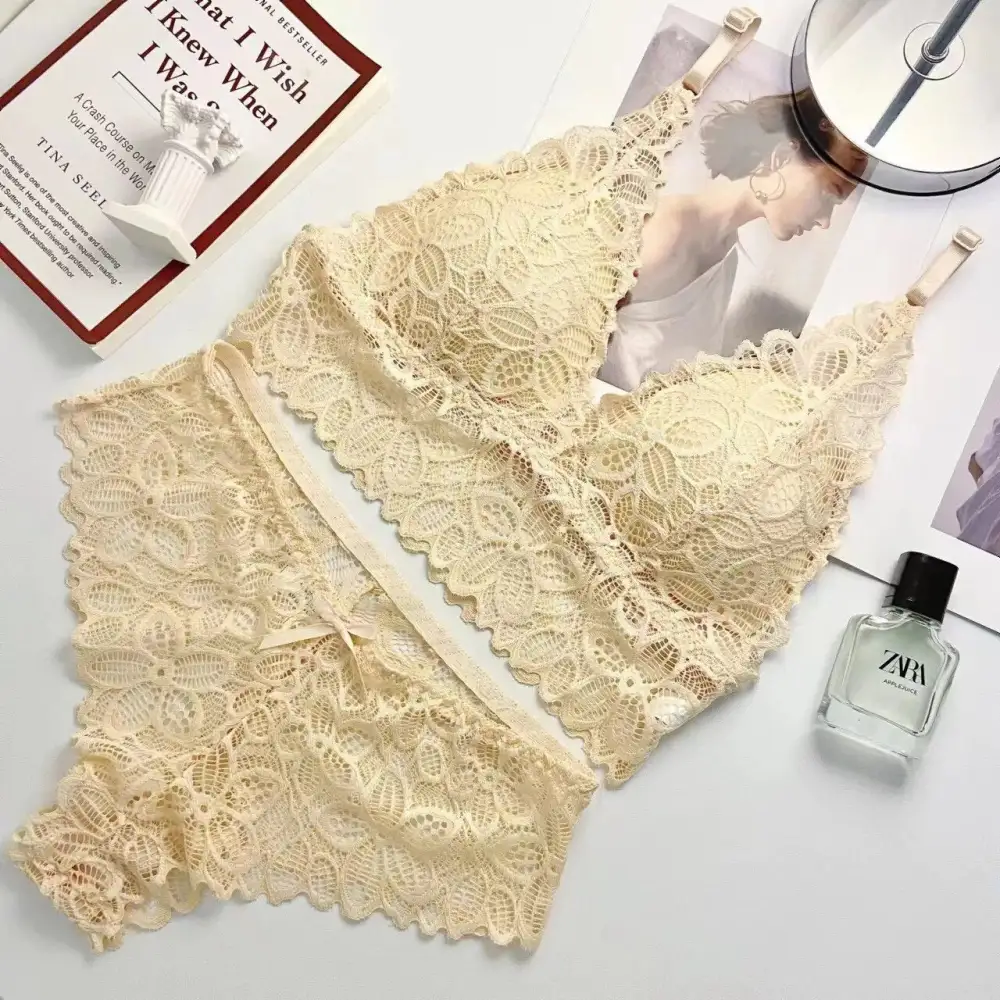 Floral Embroidered Hipster Lingerie Set