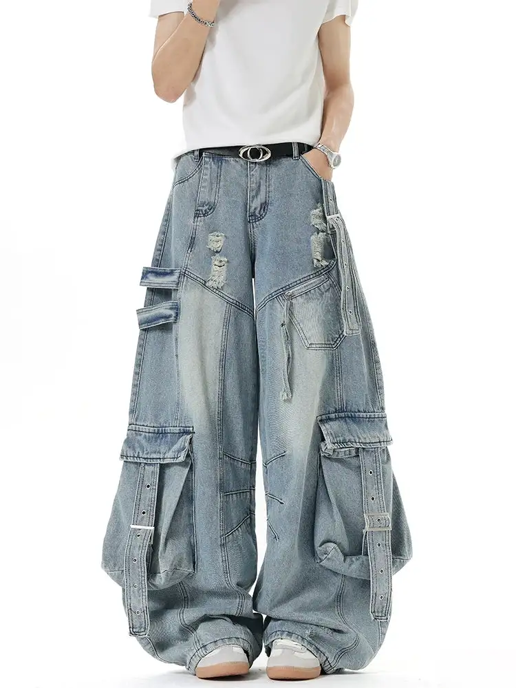 Distressed Harness Cargo Pants