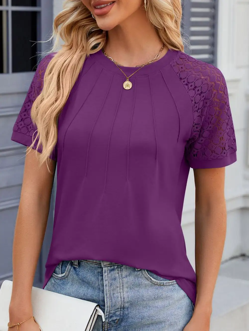 Lace Patch Crew Neck Tee
