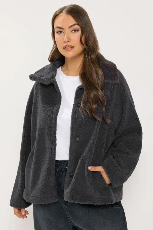 Grey Funnel Neck Borg Jacket