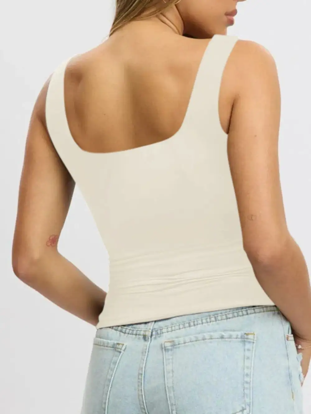 Refined Square-Neck Wide-Strap  Tank Top
