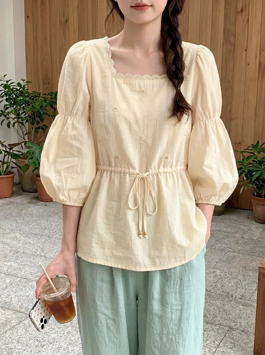 Modern Embroidered Women's Puff-Sleeve Blouse