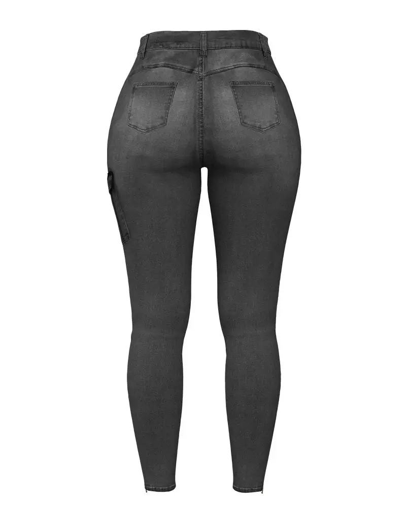 Flap Pocket Zipper Side Skinny Jeans