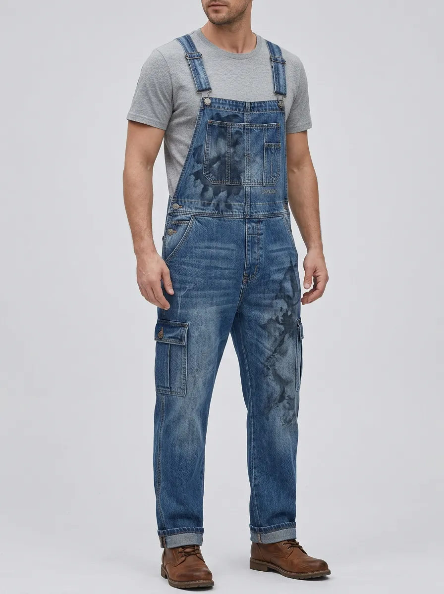 Denim Cargo Flap Pocket Overalls