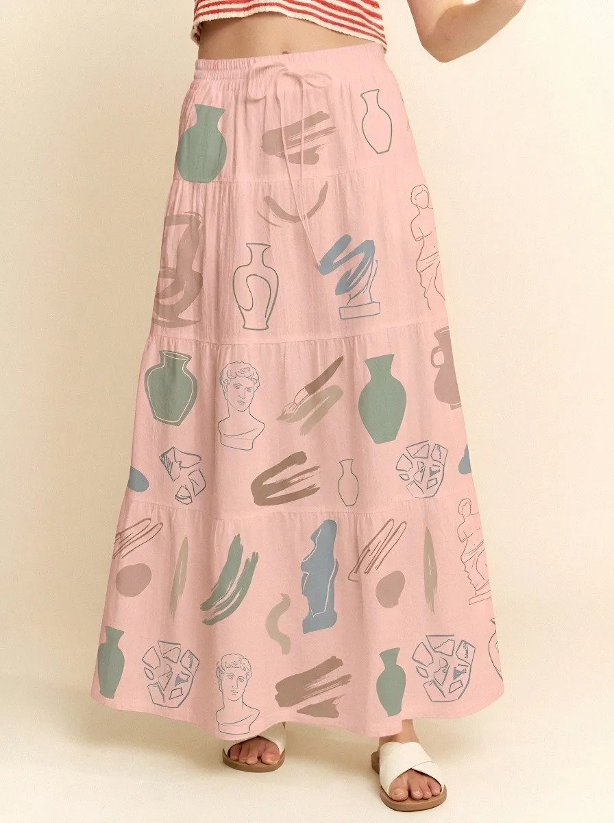 Women's Art Lover Greek Statue Vase Printed Maxi Skirt
