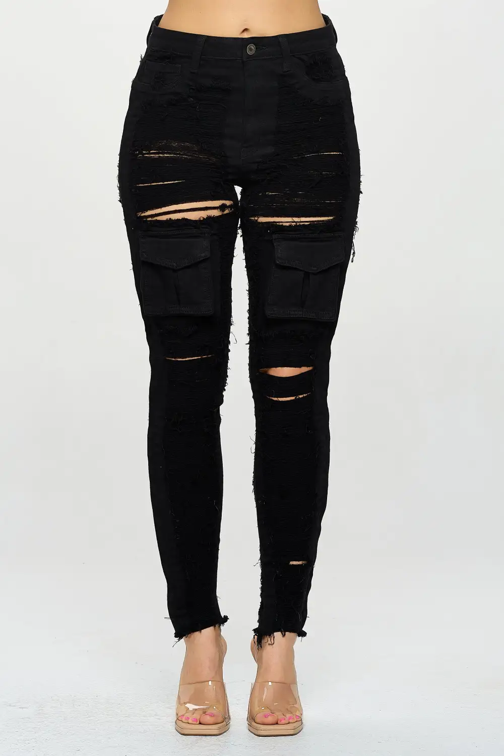 High-Rise Cargo-Pocket Skinny Cargo Jeans