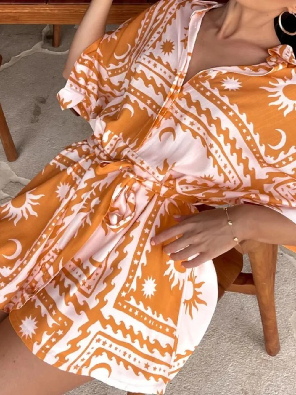Tie Waist Half Sleeve Romper