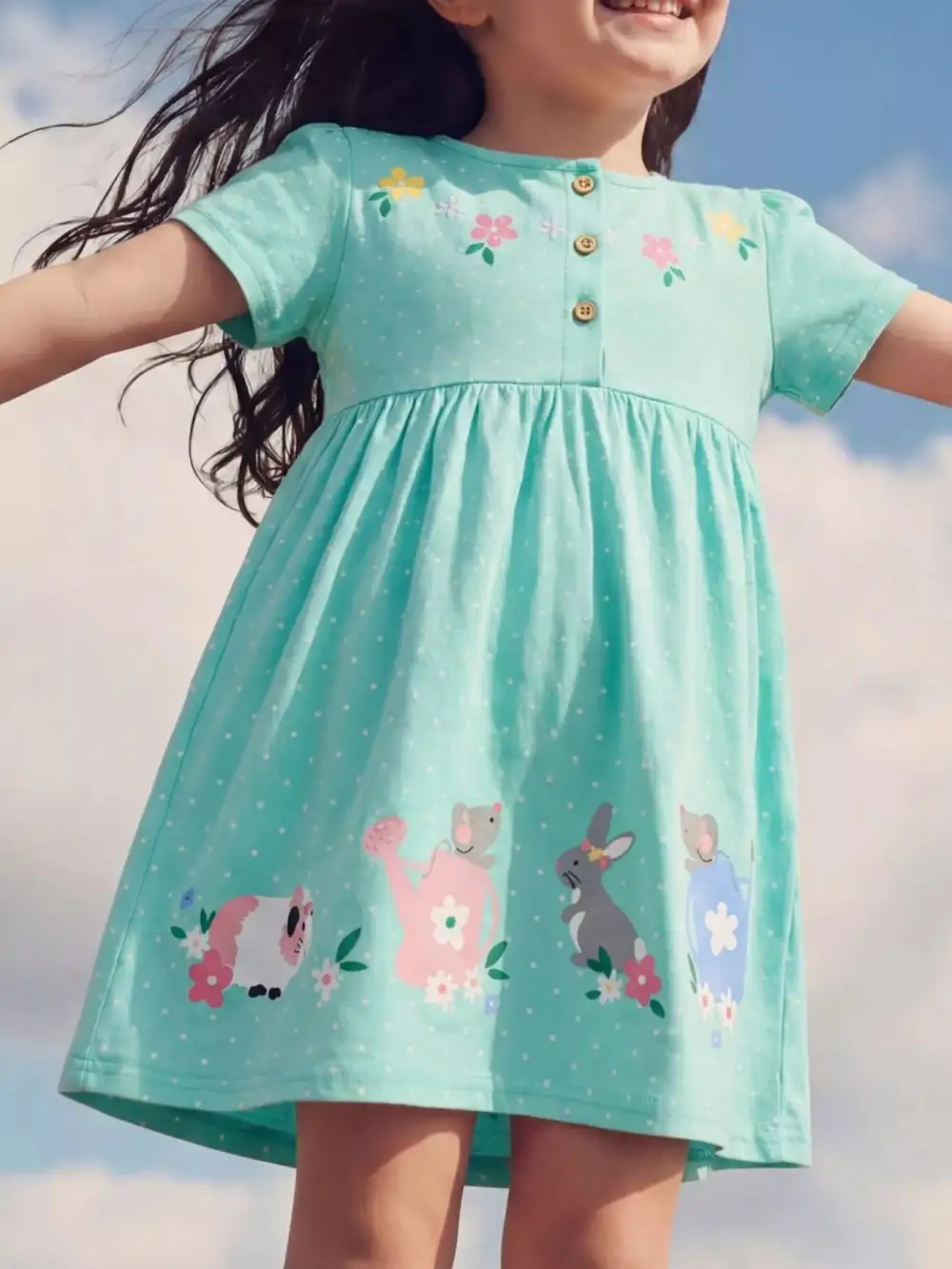 Girls Bunny Print Button Detail Dress