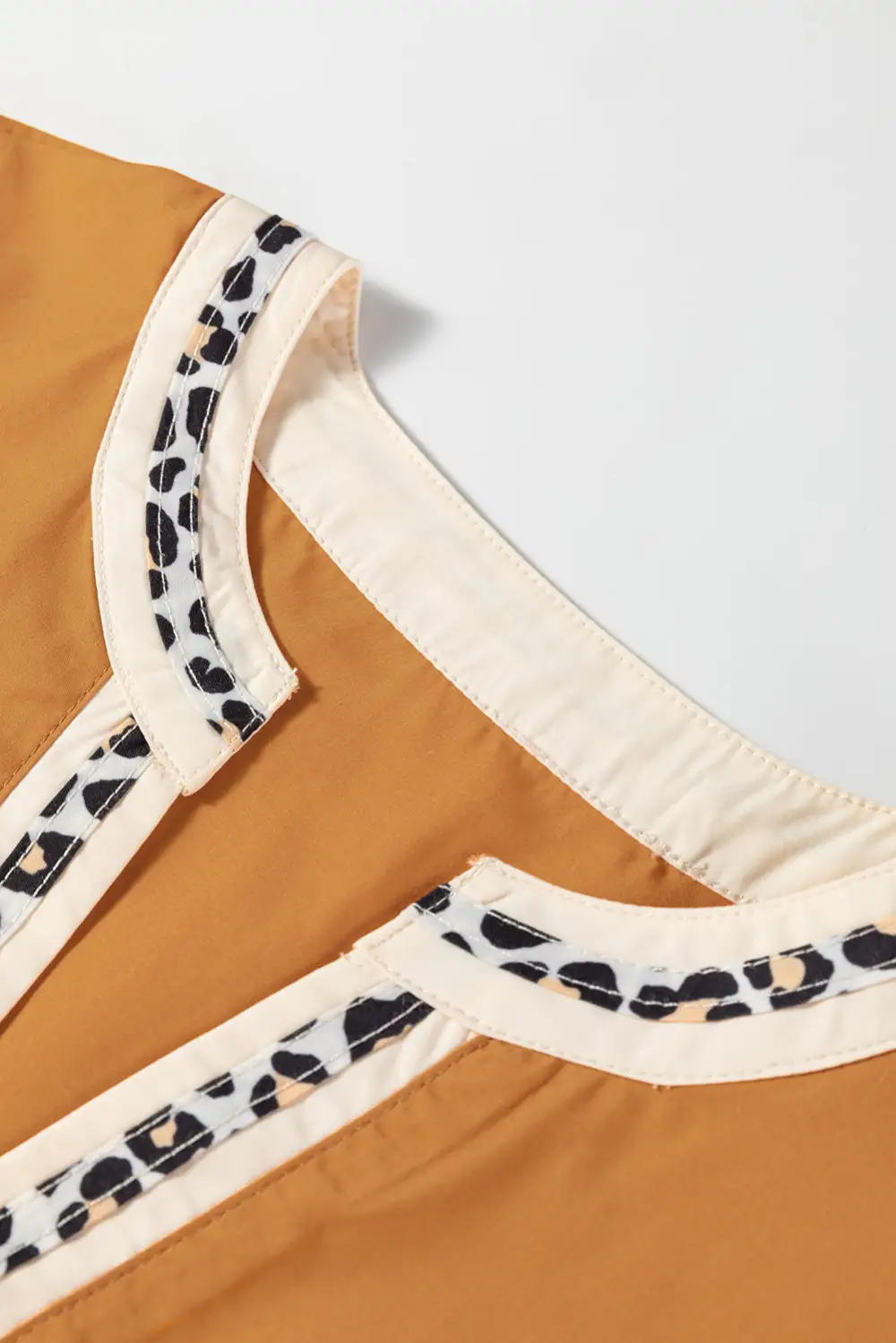 Leopard Print Puff Sleeve Split Neck Blouse