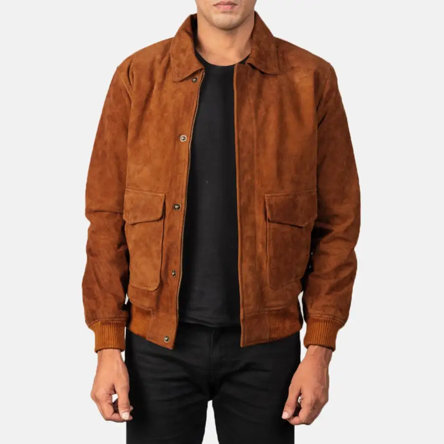 Men's Clean Line Bomber Suede Jacket