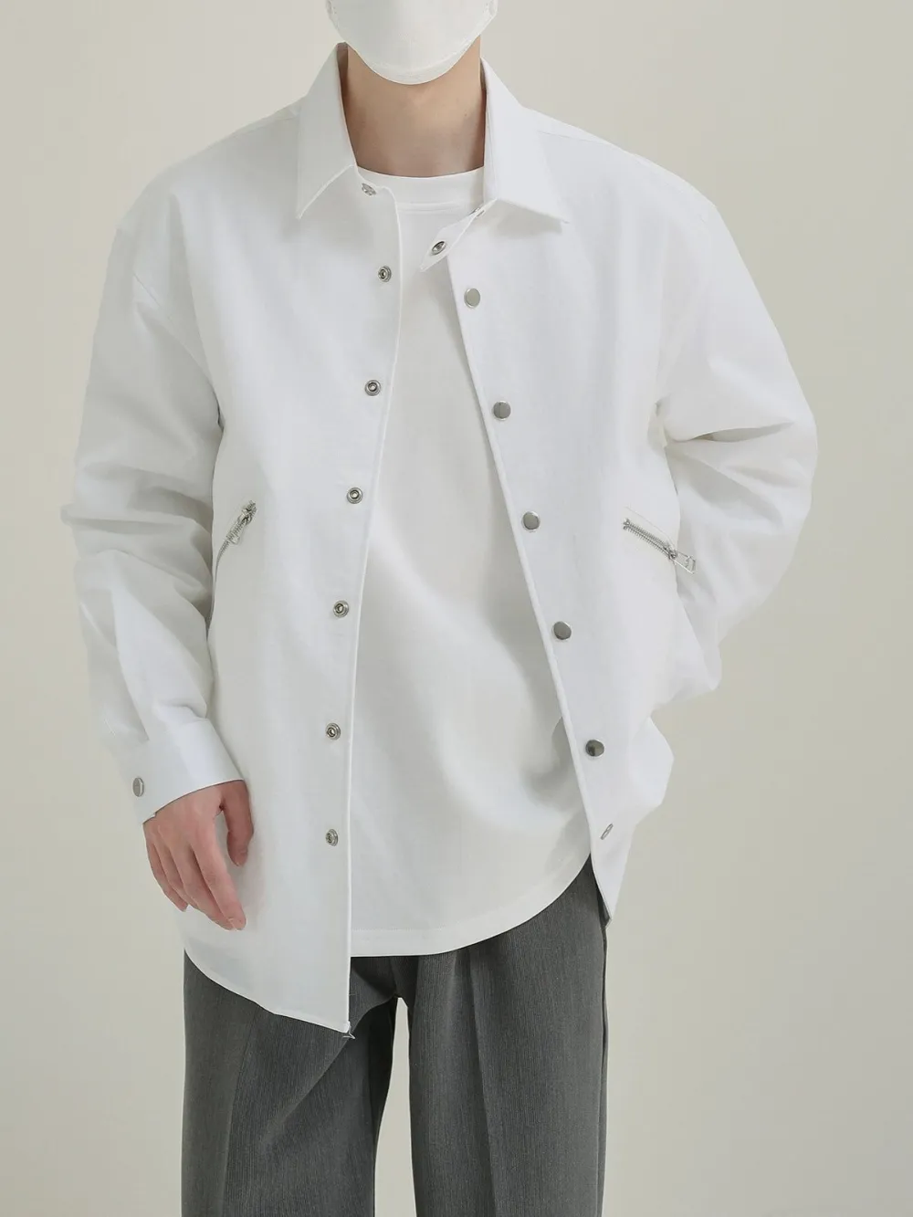 Snap Buttons Collared Shirt