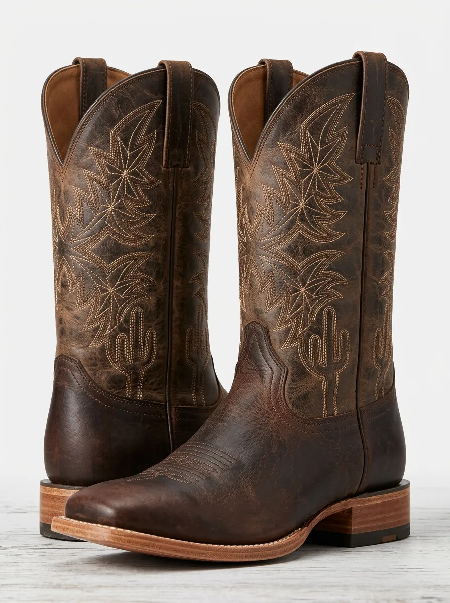 Casual Embroidered Cactus Versatile Western Boots