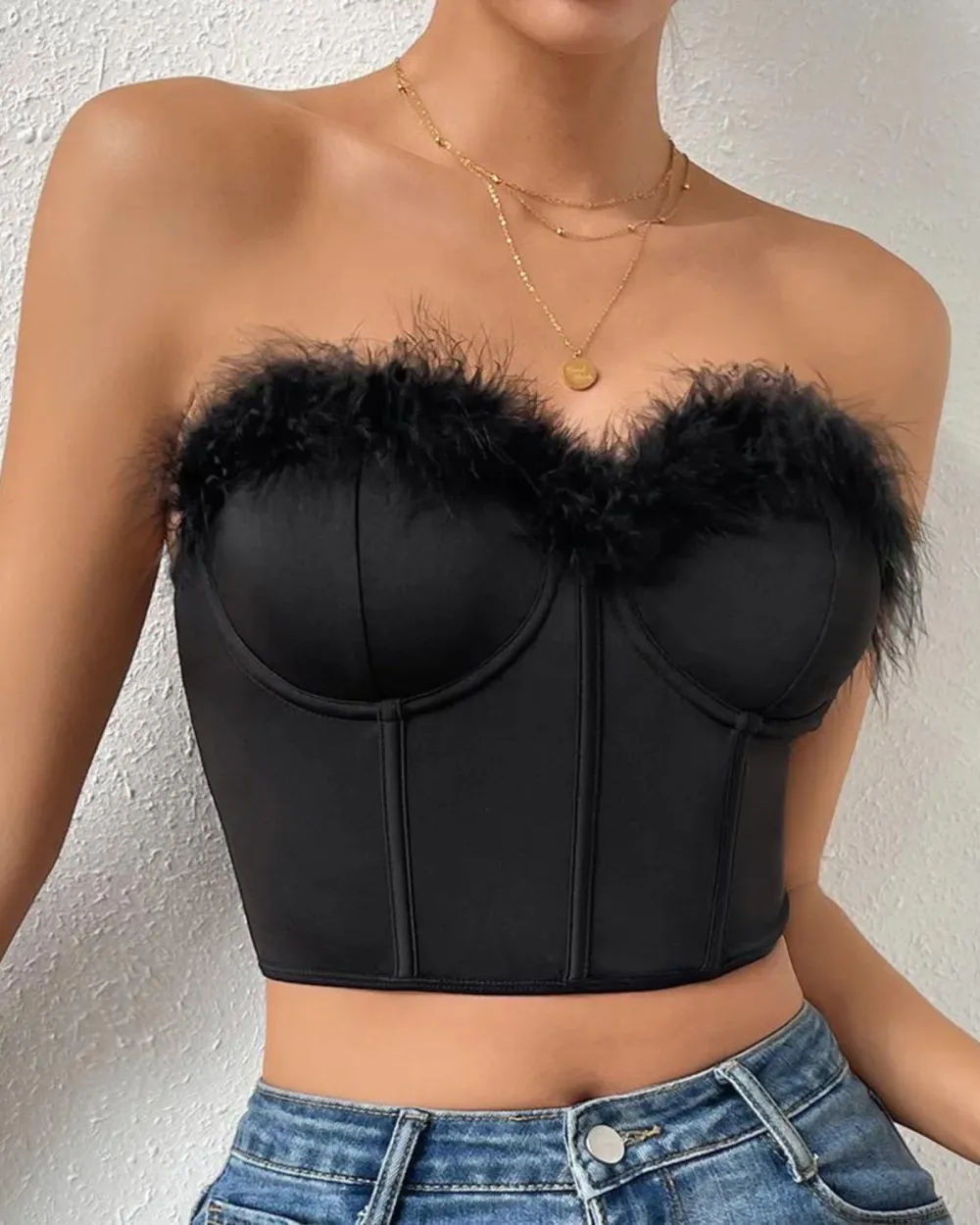 Bra with Plush Neckline Trim