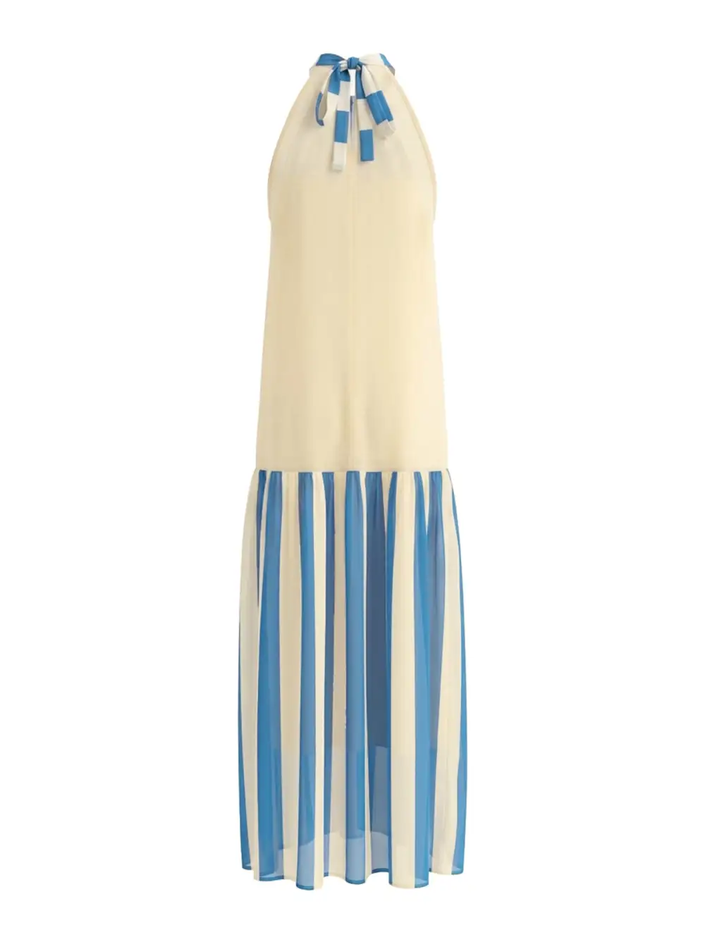 Striped Pleated Neck Maxi Dress
