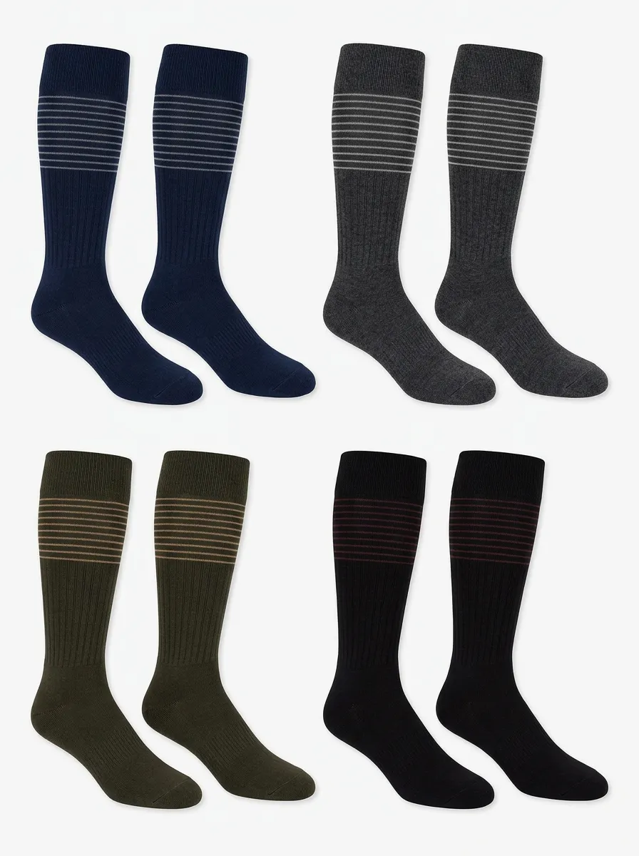 Men's Subtle-Stripe Ribbed Crew Socks Set