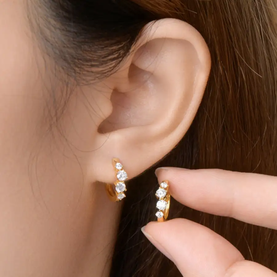 Classic Sterling Silver Moissanite Huggie Earrings