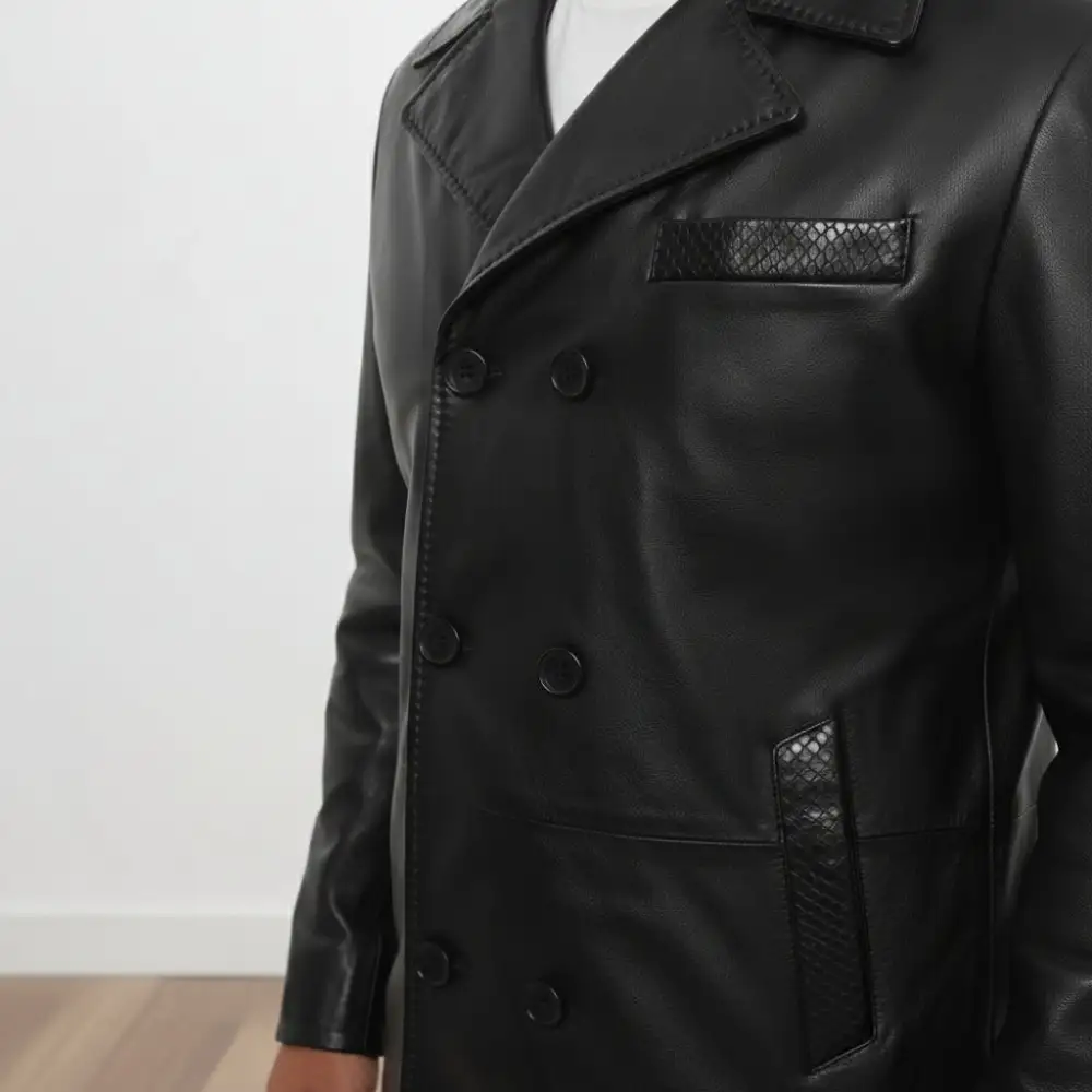 Leather Biker Double Breasted Lapel Collar Jacket