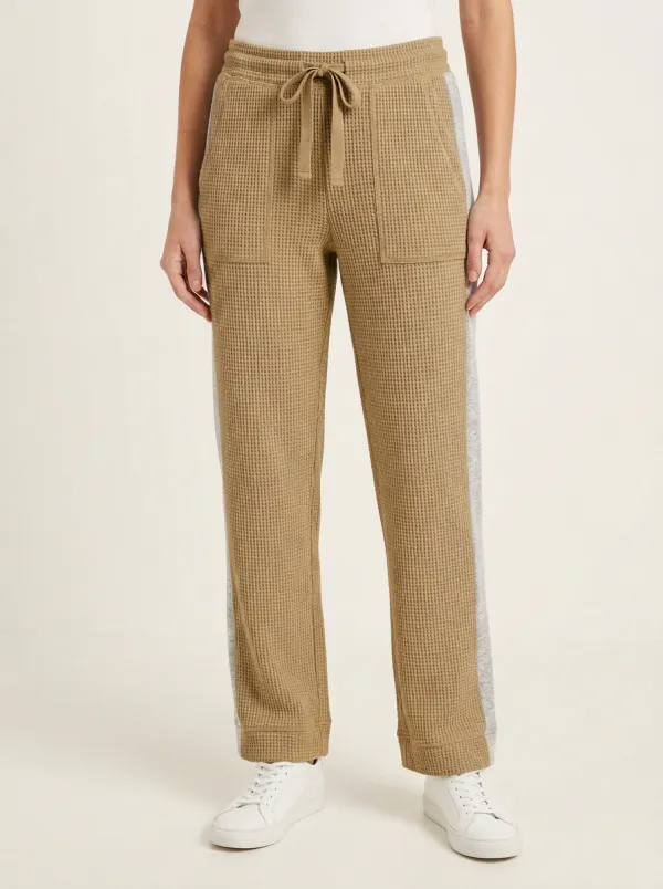 Women's Casual Lounge Waffle Knit Side Stripe Drawstring Joggers