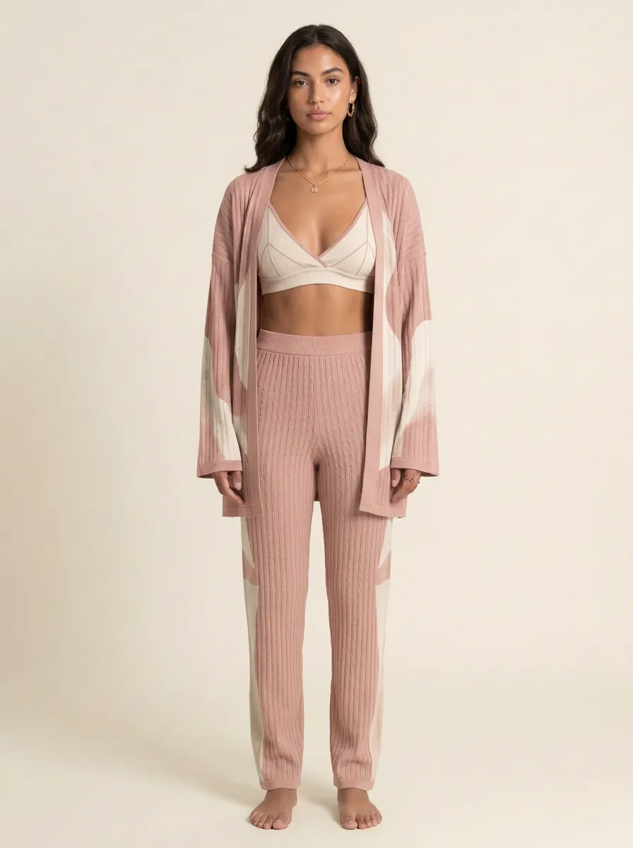 Abstract Ribbed Cardigan Lounge Set