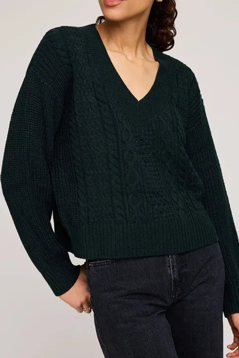 Women's Dark Green V Neck Pullover Sweater