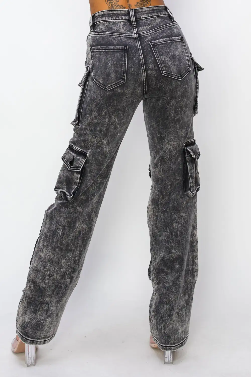 Mid-Rise Washed Cargo Jeans