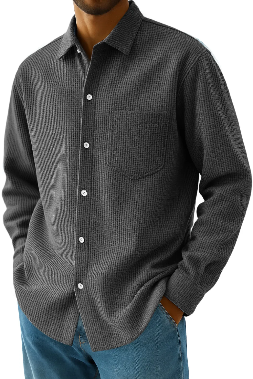 Relaxed Textured Knit Pocket Shirt