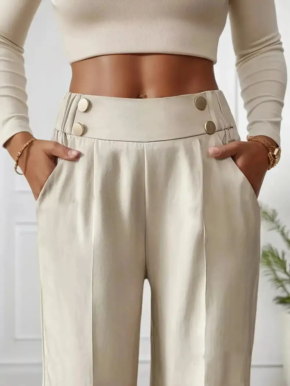 Wide Leg High Waist Cropped Pocketed Pants