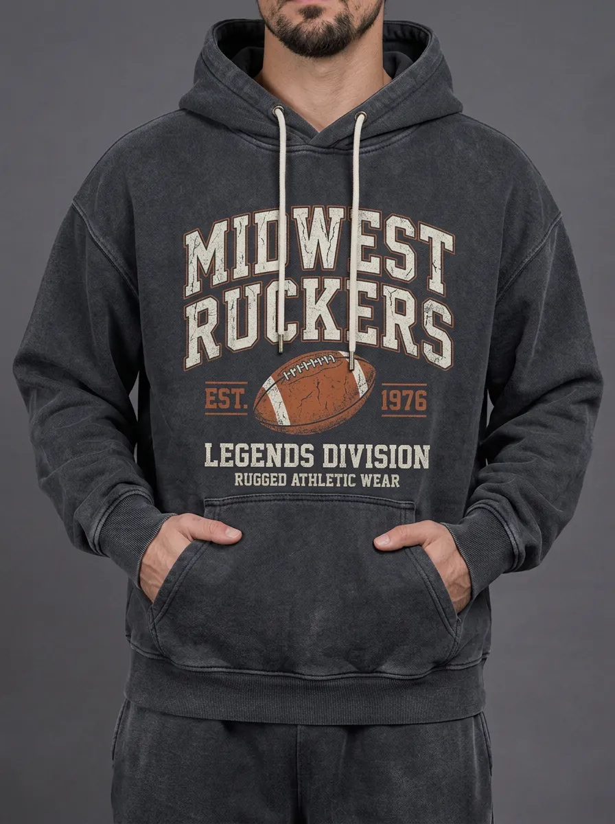 Men's Midwest Ruckers Football Vintage Printed Hoodie