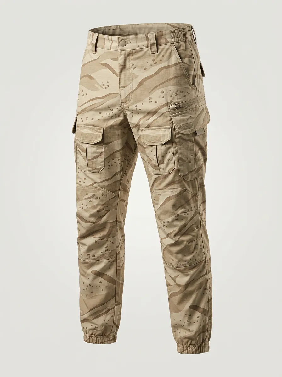 Men's Desert Camo Elastic-Cuff Multi-Pocket Cargo Joggers