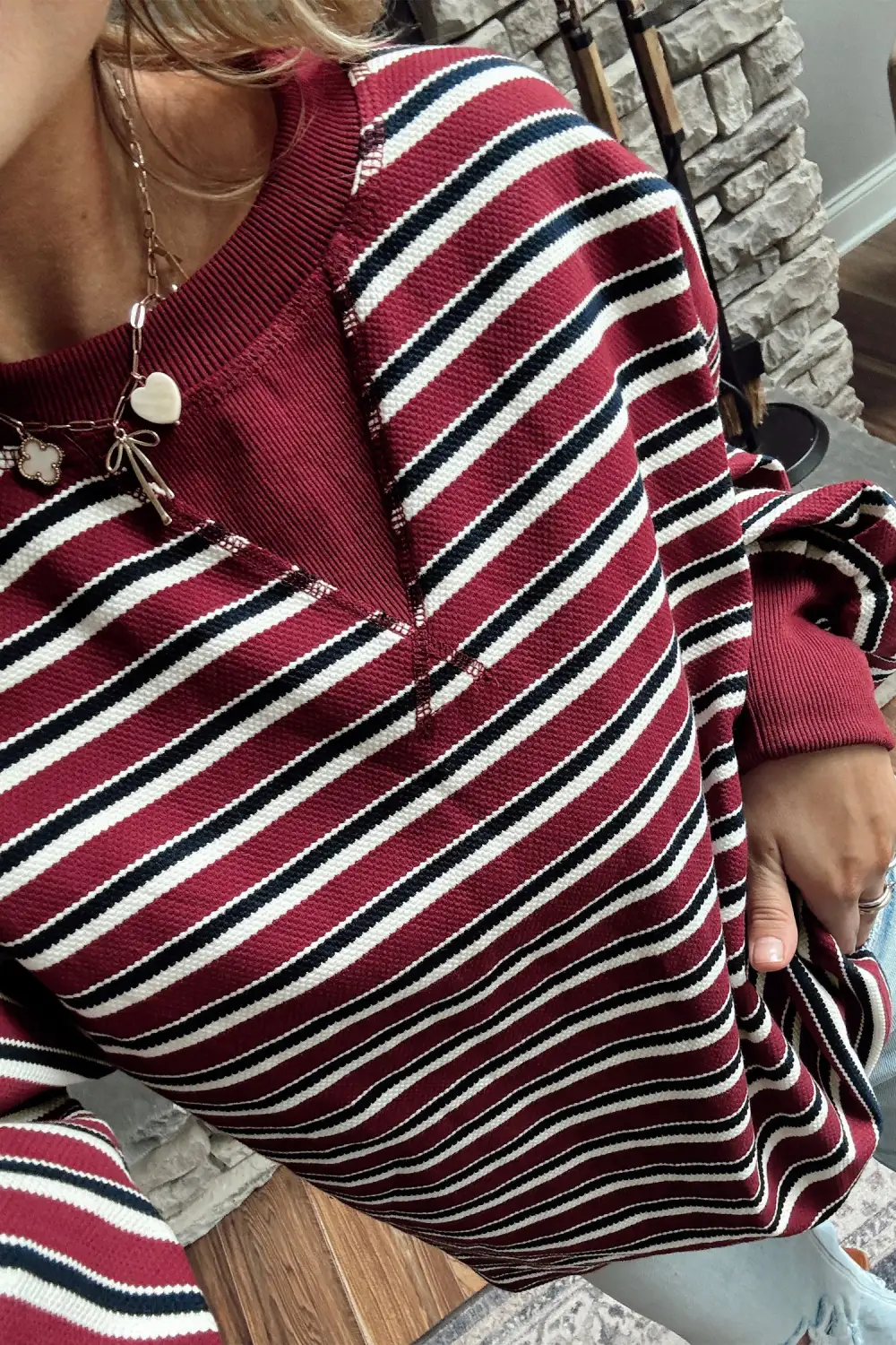 Refined Striped Ribbed Relaxed Long Sleeve Top