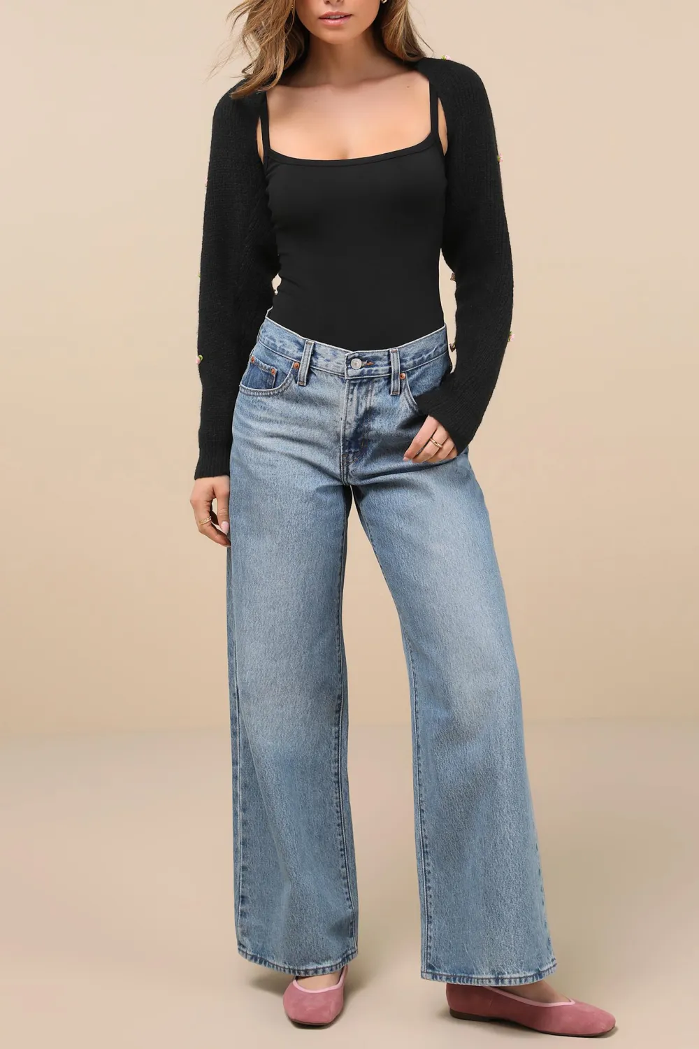Daily Black Rosette Knit Shrug Cardigan