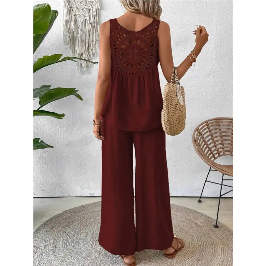 Relaxed Round Neck Tank and Wide Leg Pants Set
