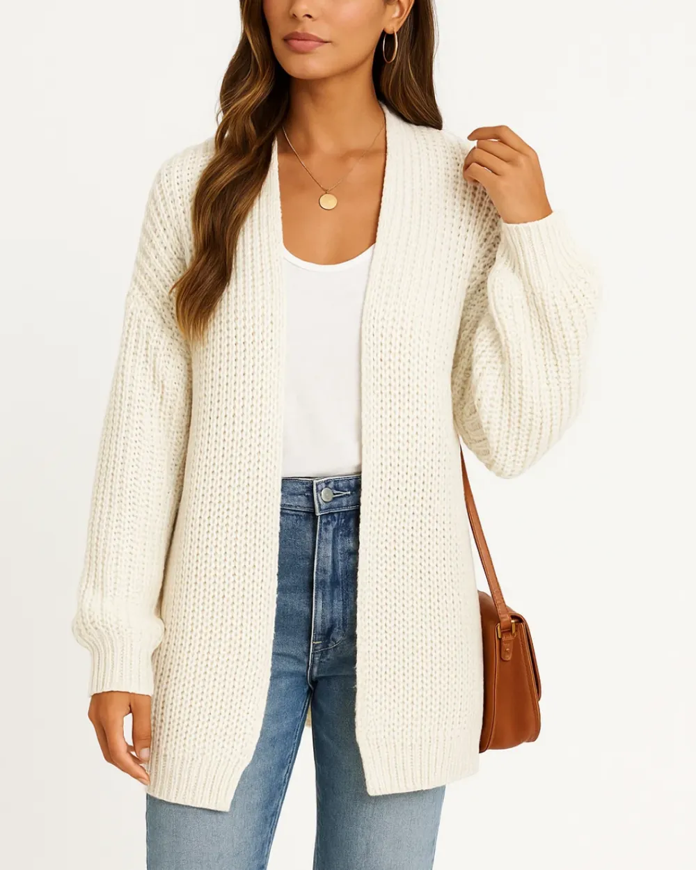 Chunky Knit Cardigan Open Front Long Warm Sweater