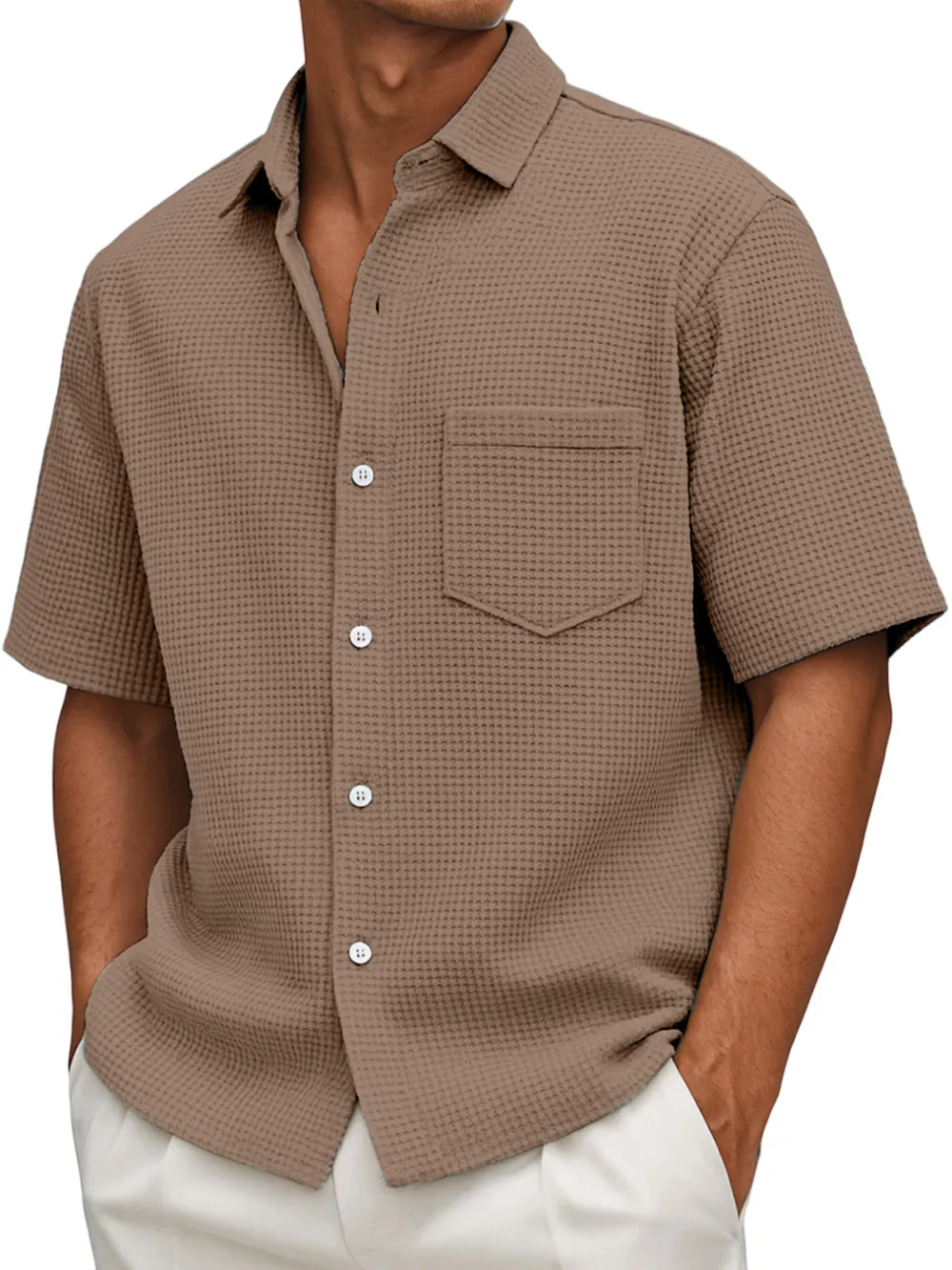 Everyday Textured Knit Button Front Shirt