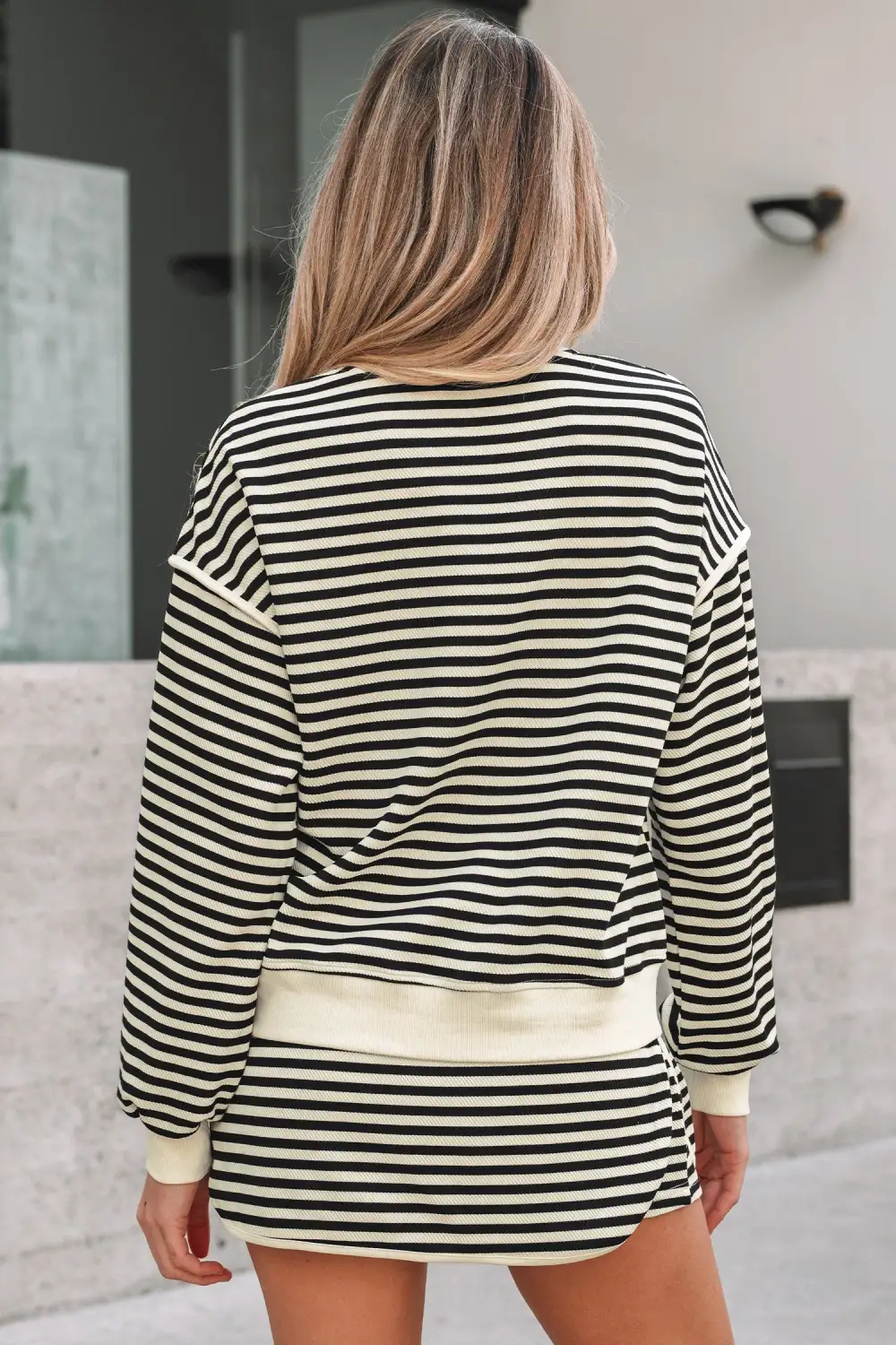 Women's Textured Drop Shoulder Pullover Top Drawstring Mini Skort Two Piece Dress Set