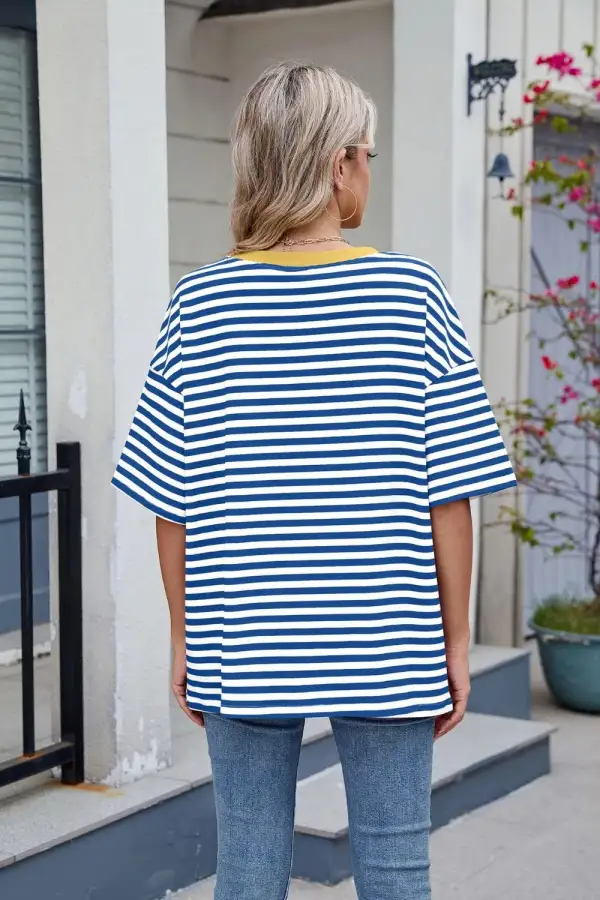 Contrast Striped Round Neck Half Sleeve T-Shirt